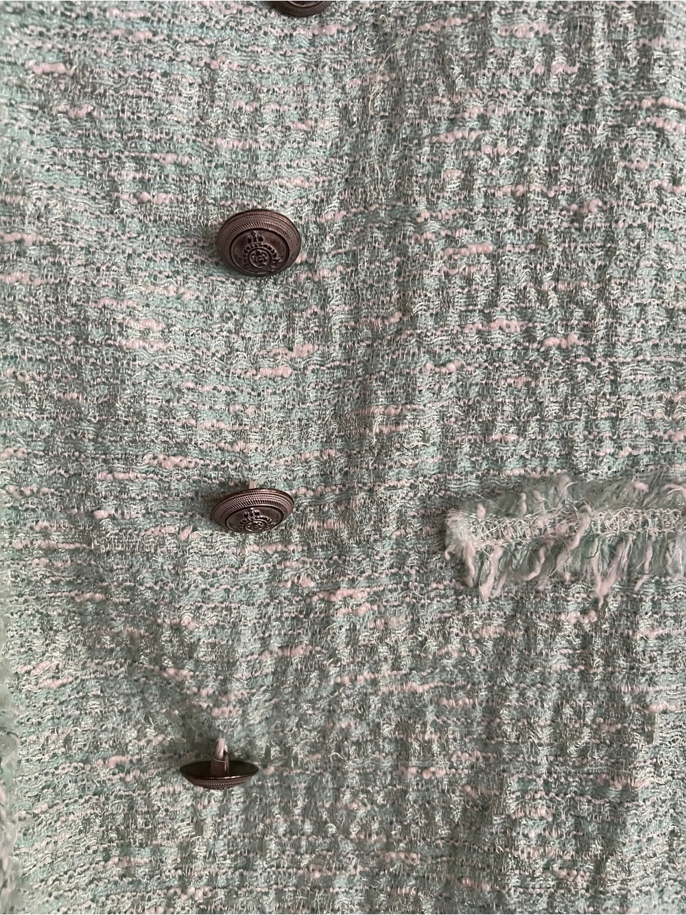 Zara Pastel Mint Bouclé Frayed-Edge Blazer - Picture 4 of 6